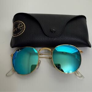 Ray-Ban RB3447 Round Metal Flash Lenses - Blue Mirror with Case